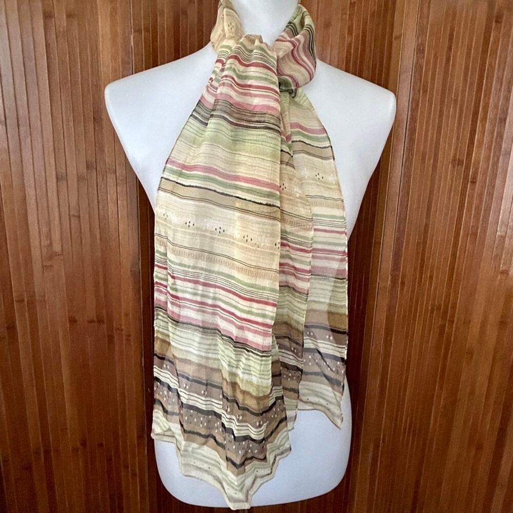 Vintage Ann Taylor Silk Chiffon Striped Scarf